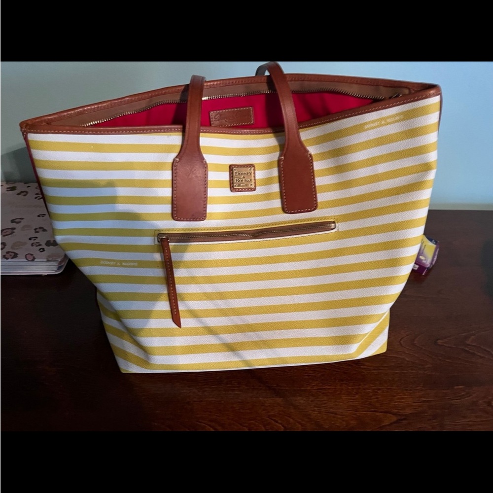 Dooney & Bourke Yellow and Brown Leather Trim Tote